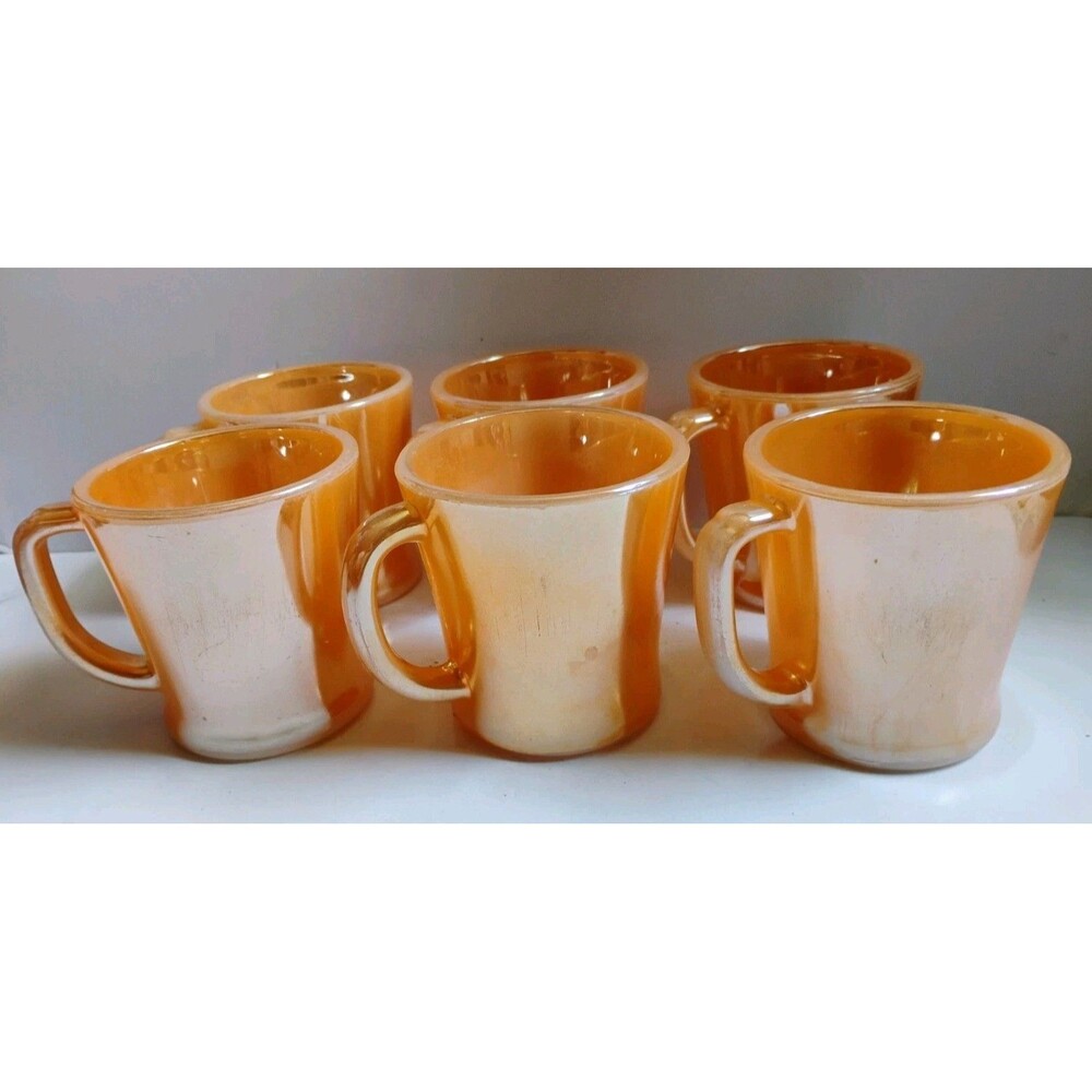 Lot of 6 Vintage Fire King Peach Lustre D-Handle Milk Glass Mugs Anchor Hocking